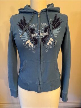 Harley-Davidson Blue-Teal Zip-Up Hoodie